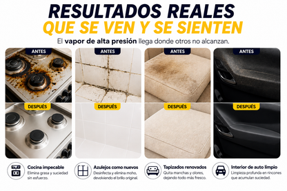 Limpiador a Vapor Portátil 2500W PRO™ — Sin químicos. Sin grasa. Sin suciedad. Solo vapor.
