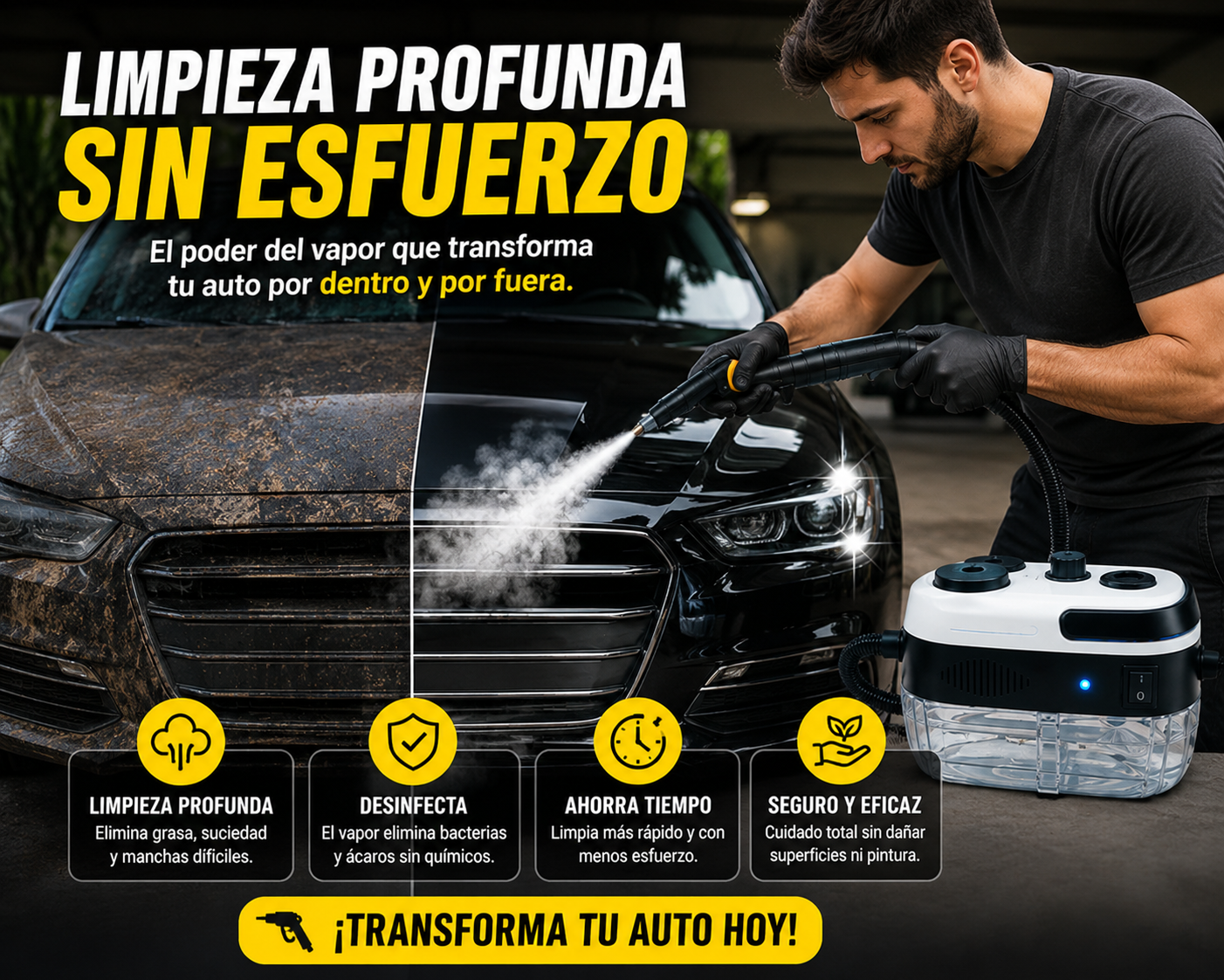 Limpiador a Vapor Portátil 2500W PRO™ — Sin químicos. Sin grasa. Sin suciedad. Solo vapor.