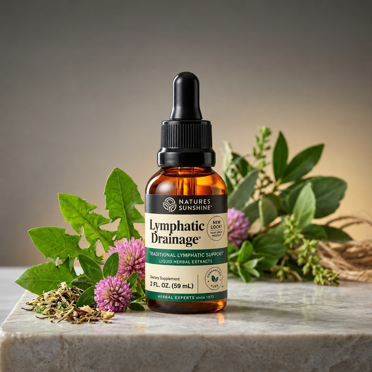 Frasco Lymphatic Drainage 59 mL con las plantas
